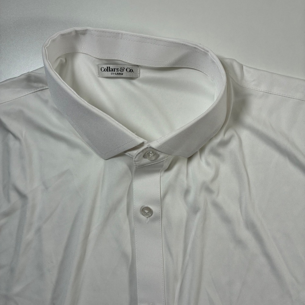 NEW Collars & Co. Polo Dress Shirt 2XL White Short Sleeve Button Up Performance